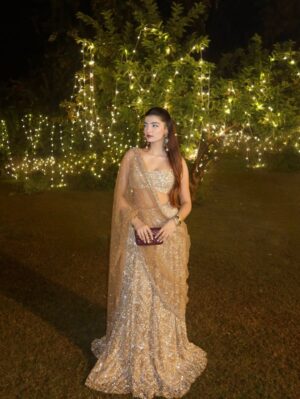 Ilisha Singh Kaurav Instagram - staring contest⚜️👸🏻

.

#indian #explore #desi #shaadi #golden 
Lehenga, wedding season, sequins, outfit inspo, fyp