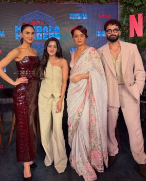 Insha Ghai Instagram - Bombay’s skies, a crime story waiting to unfold,
and somewhere in between me, just taking it all in.
At the Trailer launch of Mandala Murders… and it begins!! 
@netflix_in @yrf 
#MandalaMurdersOnNetflix 
#NetflixSeries #AestheticTravel #BombayStories #MandalaMood