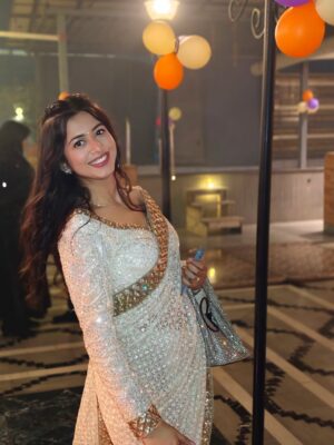 Jagriti Pahwa Instagram - Golden night with Golden Flames 🔥 & our Golden play button❤️
.
.
.
#lohricelebration #jagritipahwa #whitesaree