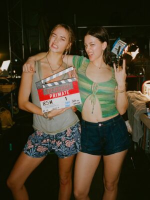 Johnny Sequoyah Instagram - bts of the monkey business🙈
i love these people!! go see our movie!! 
bring a hand to hold… maybe an eye mask too❗️ @primatemovie