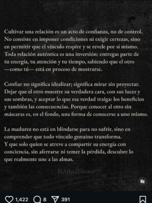Julieta Grajales Instagram - La congruencia no surge de la imposición externa, ni del “deber ser” que dicta la sociedad. Es un principio energético porque se sostiene en la alineación interna: cuando lo que piensas, sientes, dices y haces vibra en la misma dirección, tu energía circula sin fricción. No gastas fuerza en sostener máscaras, excusas o contradicciones.
Ser congruente abre un canal directo entre tu intención y tus acciones; por eso las manifestaciones se vuelven más fluidas y tu presencia más potente. La vida empieza a responder con claridad cuando tú mismo te vuelves claro.
La incongruencia, en cambio, fragmenta tu campo: una parte de ti quiere avanzar, otra se frena; una dice “sí”, otra “no”. Esa dispersión energética crea ruido interno, confusión y desgaste.
Por eso la congruencia no es una obligación moral, sino un acto de coherencia vibracional. No es algo que “tienes” que hacer: es algo que te libera. Ser congruente te devuelve a tu eje, te hace más honesto contigo y más efectivo en el mundo.
Cuando tu energía y tu verdad se encuentran, tu vida deja de ser esfuerzo y empieza a ser dirección. ❤️✨