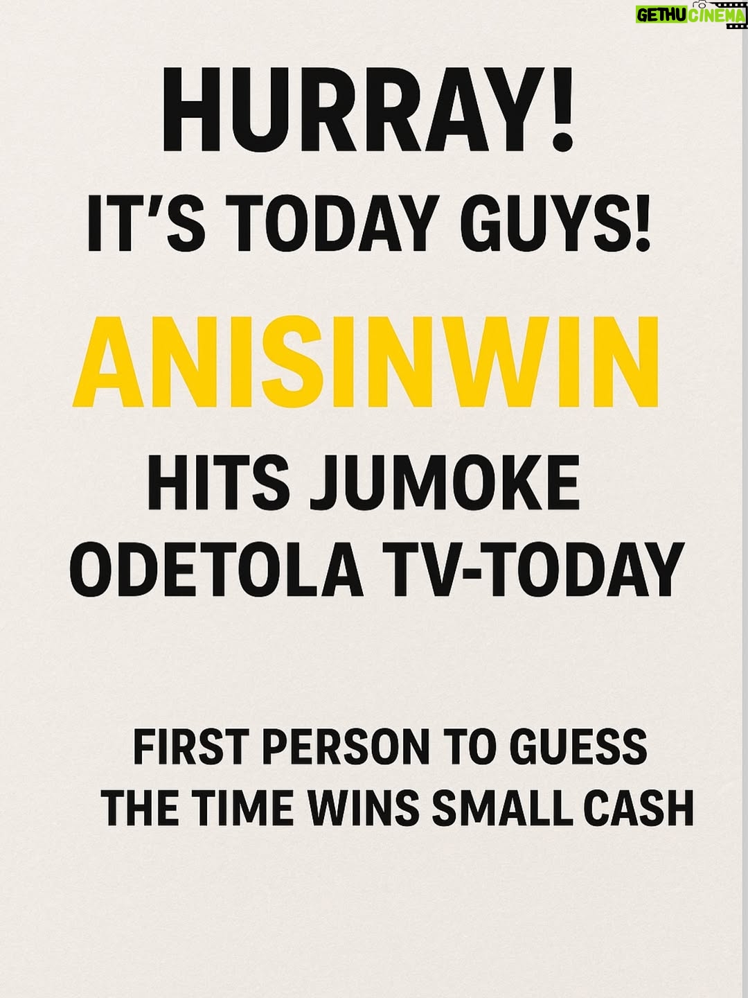Jumoke Odetola - 8.5K Likes - Finally! The baby is long overdue. 
Our baby will be delivered today on JumokeodetolaTV.

6:30pm SHARP congratulations to our cash winner