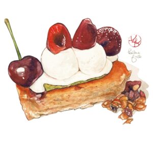 Kailene Falls Instagram - Red Tart Collection
赤いタルトコレクション（日本語が下に）
🍒🥧🍓🥧🍒🥧🍓🥧🍒🥧🍓🥧🍒🥧🍓🥧

Tarts are one of my all-time favorite desserts. Something about the combination of buttery crust and tart fruit is just so good! I realized a huge percentage of the tarts I've painted are red, so I made a sort of satisfying collection of some of the red tarts I've eaten and loved! Which do you most want ot try?

② Cherry, Mango, and Blueberry Tarts ( @junibun_bakery )
③ Cherry Tart ( @torse_cafe )
④ Fig and Berry Tart ( @quilfaitbon_official )
⑤ Triple Berry Tart ( @sundaybrunch_s )
⑥ Cherry Custard Tart ( @ginzacozycorner )
⑦ Strawberry Tart ( @mothermooncafe_official )
⑧ Strawberry Tart ( FOUNDRY )

タルトが本当に大好き！バター香る生地に酸味を効いたフルーツのコンビネーションが本当に美味しいだもん！今までイラストにしたタルトは赤い色のものが多いと気づいて、まとめてコレクションにしてみました。どれを一番食べたいですか？私は本当に選べられないです！