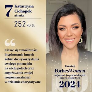 Katarzyna Cichopek Instagram - ⭐️100 wyjątkowych kobiet ze świata biznesu, sportu, mediów, kultury i sztuki, ale także filmu, muzyki czy mody. 

⭐️Cieszę się, że po raz  kolejny znalazłam się w gronie silnych kobiecych marek osobistych, które z jednej strony są wynikiem zaangażowania, wysiłku, konsekwencji i uporu, z drugiej zaś – wzorem do naśladowania dla wielu aspirujących młodych kobiet, które dopiero wchodzą na ścieżkę budowania swojego wizerunku i zawodowej kariery. 
⭐️Dziękuję @forbeswomenpolska za wyróżnienie. 
⭐️A Wam Dziewczyny kibicuję w spełnianiu marzeń w życiu prywatnym i zawodowym. Nigdy nie wątpcie w swoją siłę i wewnętrzną moc. Zaufajcie intuicji i idźcie własną drogą. ⭐️ #forbeswomen #ranking #wyróżnienie #sukces #praca #wieloletniapraca #markaosobista #markawłasna #brandowner #ya #znajdzswojeya