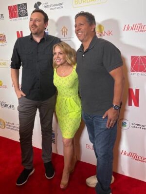 Kelly Stables Instagram - Ashes to Ashes screening red carpet pics! I love my creative & fun friends! My neon dress was giving @camhuff vibes amiright @burbankfilmfest