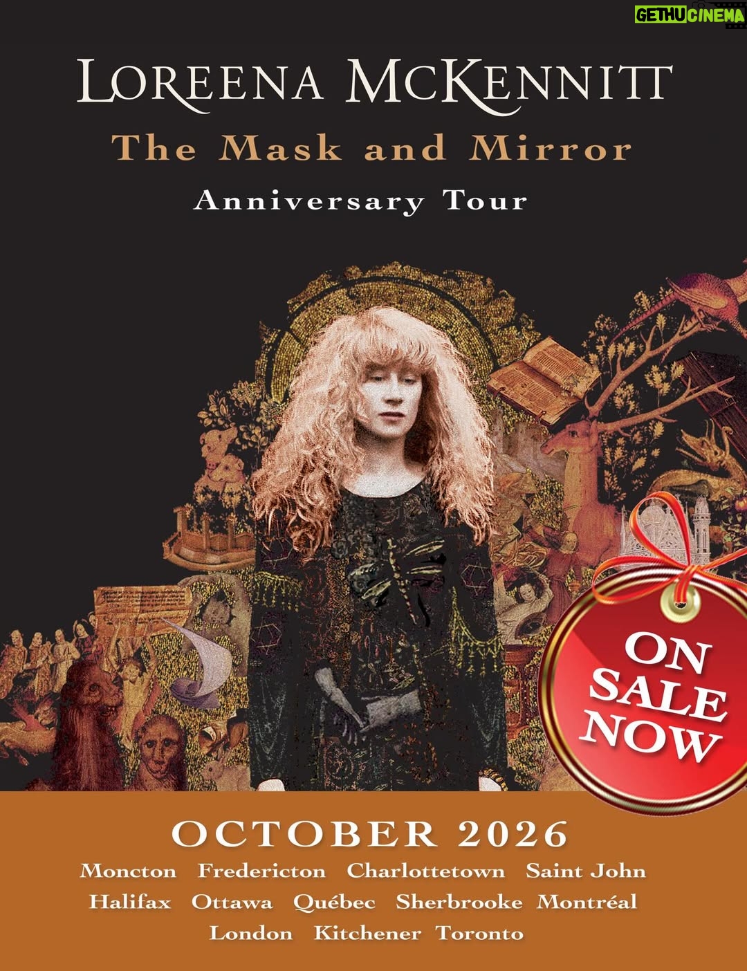 Loreena McKennitt - 2.9K Likes - Loreena is bringing 𝗧𝗵𝗲 𝗠𝗮𝘀𝗸 𝗮𝗻𝗱 𝗧𝗵𝗲 𝗠𝗶𝗿𝗿𝗼𝗿 𝗔𝗻𝗻𝗶𝘃𝗲𝗿𝘀𝗮𝗿𝘆 𝗧𝗼𝘂𝗿 🎭🪞 to Eastern Canada, launching on Oct. 13, 2026 in Moncton and wrapping up in Toronto on Oct. 31, stopping in between at a dozen cities across 𝗡𝗲𝘄 𝗕𝗿𝘂𝗻𝘀𝘄𝗶𝗰𝗸, 𝗣𝗘𝗜, 𝗡𝗼𝘃𝗮 𝗦𝗰𝗼𝘁𝗶𝗮, 𝗤𝘂𝗲́𝗯𝗲𝗰 𝗮𝗻𝗱 𝗢𝗻𝘁𝗮𝗿𝗶𝗼. It’s been a decade since she last performed in Atlantic Canada.
 
Tickets for the autumn tour are on sale now 𝗧𝗜𝗖𝗞𝗘𝗧𝗦 𝗜𝗡 𝗕𝗜𝗢 𝗟𝗜𝗡𝗞 🎟️🔗 @LoreenaMcKennitt
 
This is the second leg of her anniversary tour, which she first performed for European festival audiences in the summer of 2024. 
 
The first set will feature fan favourites and the second will include every song on the album. Accompanying Loreena will be Caroline Lavelle (@carolinelavelle) on cello, Brian Hughes (@bouzoukihughes) on guitar, Hugh Marsh (@hug_the_mod) on violin, Dudley Phillips (@dudley.phillips) on bass and Robert Brian (@robbriandrummer) on drums. 
“This album was a historical and musical pilgrimage for me and I’m thrilled to bring it home,” she says. 
 
Loreena’s 1994 studio album has been described as ‘timeless and transcendent,’ celebrated for its ‘cross-cultural fertilization,’ weaving together Celtic, Spanish and Moroccan influences and it represented a turning point in her career.