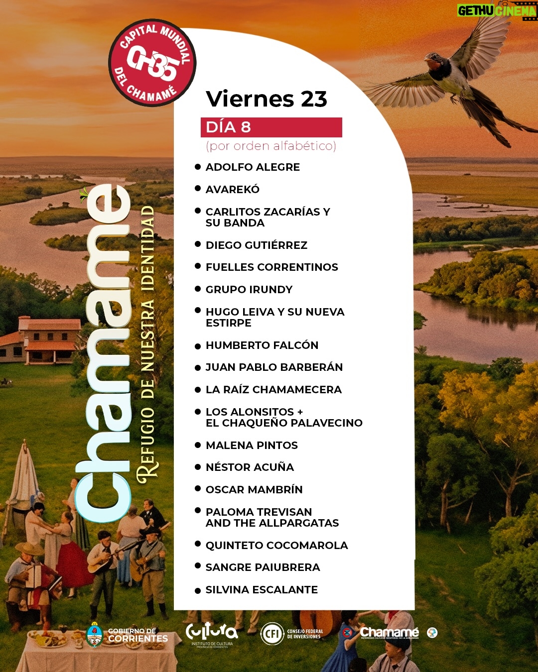 Lourdes Sánchez - 7.6K Likes - Corrientes es chamamé. Un símbolo de nuestra provincia. Hablamos de un patrimonio correntino que posee la capacidad única de llegar al alma y movilizarla como nadie ✨

Mirá la grilla de la edición de este año y deleitate con los artistas que estarán presentes. 

¿Nos vemos ahí? 😉