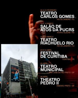 Luciana Paes Instagram - 2025 foi um ano bonito de viver. Esse projeto nasceu cheio de vontade e encontrou caminhos generosos: cidades carinhosas, teatros cheios, encontros verdadeiros.
Dividimos a cena com um público atento, sentimos o abraço depois das sessões, ouvimos palavras importantes de artistas que admiramos. Vieram os prêmios, as críticas, mas principalmente a certeza de que valeu cada passo.
Já já tem mais. 
Nos vemos em breve.