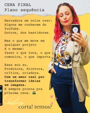 Luisa Clasen Instagram - Sempre que me perguntam o que eu faço, eu dou uma bugada pq é tanta coisa…
Eu sou a garota do YouTube, do Canal Brasil, do cabelo colorido, e muitas outras versões minhas desde 2011, mas também sou produtora, diretora e guerreirinha do audiovisual. 

Retomando minha trajetória no cinema, tenho abraçado cada vez mais trabalhos por trás das câmeras. É o tipo de coisa que não aparece a minha cara, mas tem meu toque ali.

Passa pro lado pra ver um panorama do que tá rolando atualmente e se você é novo ou nova aqui, minhas sinceras boas vindas! Eu amo compartilhar um pouco disso tudo que eu sou, então chega mais!

Ah, e se eu te incentivei a estudar cinema, deixa uma 🎬 no seu comentário pra eu saber?