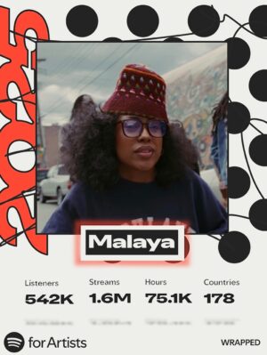 MALAYA Instagram - 100k   Spotify wrapped… 🫂♥️ 
COMMENT YOUR INTRO SONG OF ME

Decided to challenge my self this year…first time dropping this much on platforms. To 2026 🥂