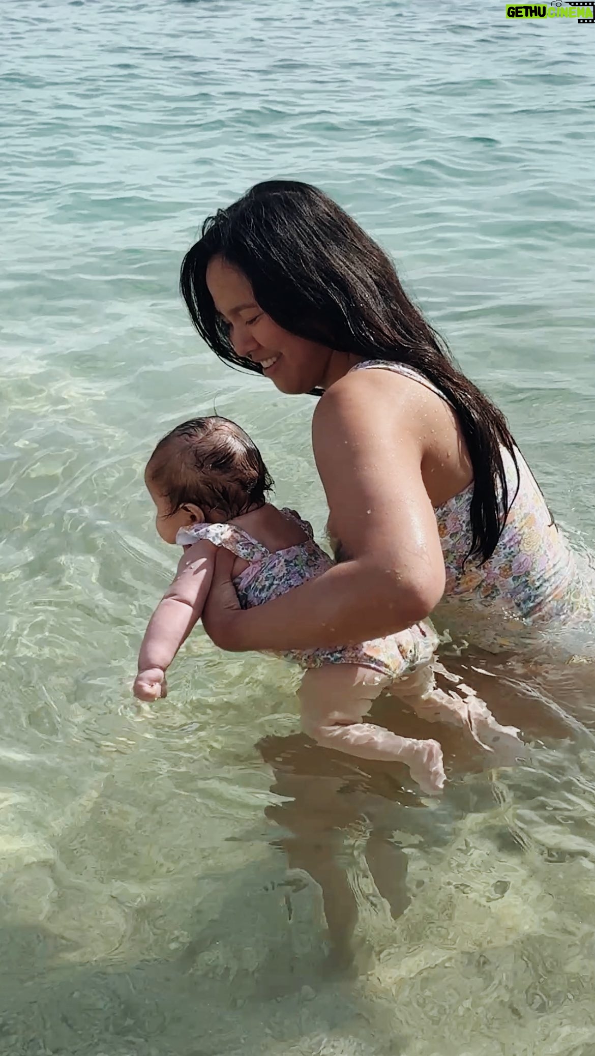 Mara Lopez - 1.2K Likes - My daughters first time taking a dip in then ocean 🥹 Lana at 3 months old! Will she be surfing before she's walking? 🙈
