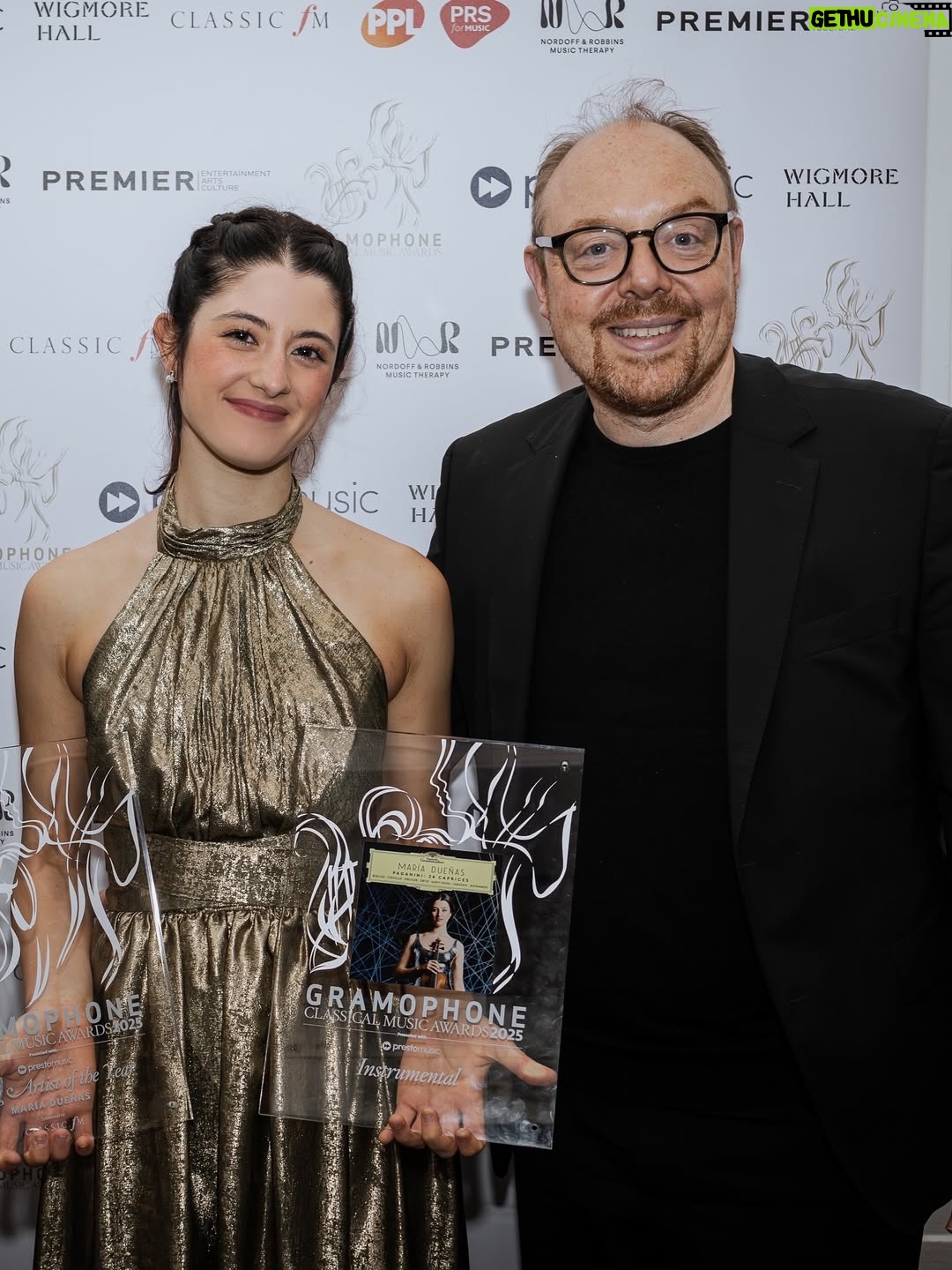 María Dueñas - 8.1K Likes - 2 Grammophone Awards!!🤯

Not only being named “Young Artist of the Year” but also receiving an award especially for my Paganini album is an honor beyond words. 
I’m filled with deep gratitude to the Grammophone community for enriching our musical community the way they do. This recognition belongs to everyone having my back behind the scenes, some of them pictured here: my fantastic Deutsche Grammophon and managing team, always listening with open minds and ears, my close people, my brilliant producing team and above all, the audience for embracing this album with open arms. This means so much to me.