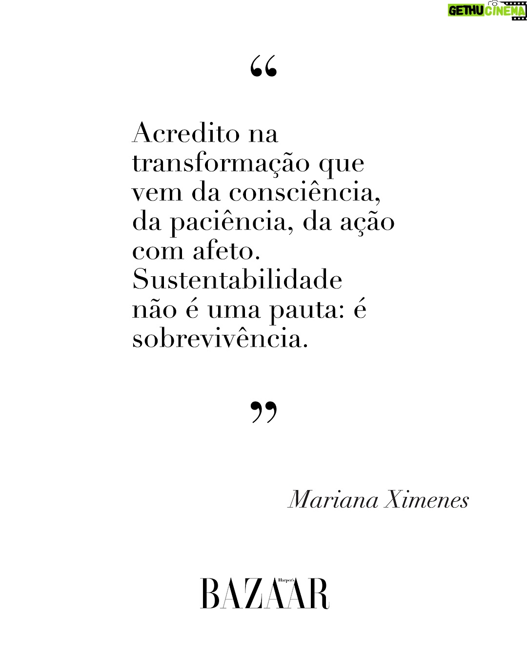 Mariana Ximenes - 1.4K Likes - Capa da #BAZAAROutubro, @marianaximenes se une ao legado de Lélia e Sebastião Salgado para transformar consciência ambiental em ação. Entre as árvores do Instituto Terra, onde uma fazenda degradada virou floresta viva, a atriz reencontra suas raízes e reflete sobre o poder da regeneração, O editorial exclusivo clicado em meio à vegetação renascida do Vale do Rio Doce, é um gesto de amor à natureza e à arte, e mostra uma Mariana mais conectada, inteira e militante.

Leia a matéria completa no site da BAZAAR e descubra como moda, ativismo e afeto se entrelaçam nessa história de recomeço. #MarianaXimenesNaBAZAAR
***
Fotografia: @josefinabietti
Styling: @carlosesser
Beleza: @casagrandegui
Texto: @alefarah
Direção de arte: @ykleinmori
Retouch: @gpretouching
Assistente de foto: @marinanajjar
Assistente de beleza: @danniquess
Agradecimento especial: Instituto Terra, Lélia Salgado, @juliano_r_salgado e Rodrigo Salgado
Equipe Instituto Terra: @‌quemario @carolina.sampaio Caroline Siloto, Gederson Felisberto da Silva (Dedi), Marcos Garcia Lopes (Marquinhos), Moisés Marcelino (@viveiroeconativas), Heriklis Douglas, @jovanderpito e Victoria Pimenta