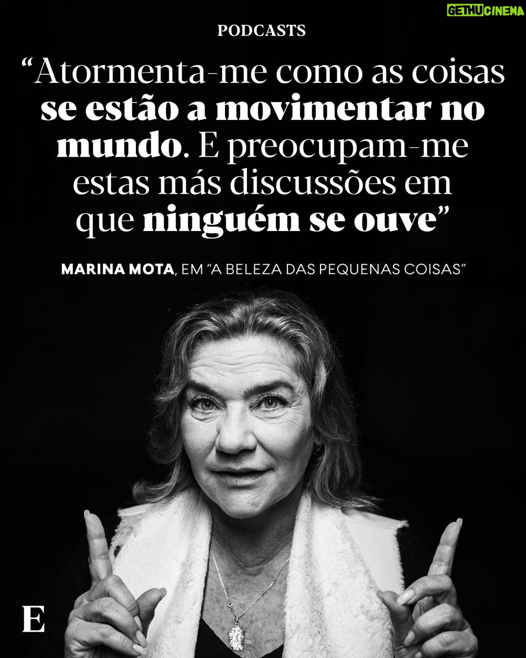 Marina Mota - 49.4K Likes - É uma das atrizes mais populares do país. Nos anos 90, Marina Mota protagonizou e produziu programas de humor que lideraram audiências na televisão e, por mais tempo, foi primeira figura de espetáculos de Revista à Portuguesa, no Parque Mayer, em Lisboa. Presença habitual na ficção nacional, gravou em 2012 uma novela no Brasil, a convite de Miguel Falabella. Em 2024, Marina ganhou o seu primeiro Globo de Ouro, para melhor atriz de Teatro. 

Ouça o episódio do podcast “A Beleza das Pequenas Coisas”, conduzido por @bernardo_mendonca, nas plataformas digitais habituais ou pelo link na bio do @jornalexpresso.

📷 @matilde_fieschi 

#podcasts #marinamota #abelezadaspequenascoisas