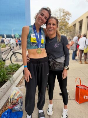 Megan O'Brien Instagram - 2:41 (6:10 miles) for 26.2 the fastest marathon I have ever run ✅  first marathon as a mom!!! 
.
If I’m being totally honest, I was hoping for a little more today, but it takes guts to chase after the Olympic Trials standard (2:37)… especially less than 8 months postpartum. Sometimes when we swing for the fences, it ends up being a double to left, and that’s how I would describe today’s race. But hey! It’s hard to be upset with the best you’ve ever been. I’m filled with gratitude for this sport and the people it has brought into my life. Thank you to everyone who reached out. You made me feel like a rockstar all day. Thank you to @forallmothersorg. The grant I received allowed me to hire childcare in order to train and chase after my dream. We are not done yet!!!! 
.
2:37… I’m coming for you 👊 💥  @_knighttraining @indymonumental
