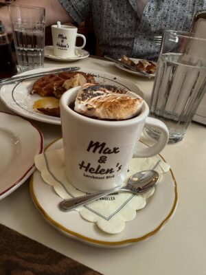 Meredith Salenger Instagram - Opening Day* deliciousness at our dear friend’s new amazing diner, @maxandhelens! Congratulations to @phil.rosenthal @lilyrosenthal @chefmasonroyal @monicahoranrosenthal @nancysilverton!!!! The hot chocolate will be everyone’s favorite! Perhaps VIRAL hot chocolate with lines out the door!!!! I’m predicting! Like @angelina_paris but with lily’s twist and Mason’s marshmallow fluff! And if you like a tuna melt… oh my lord! The best ever! And don’t even start with the maple butter waffle! Oh my goodness Yum upon Yum! Great vibe. Love it. (*** opening day for friends and family. Official public opening is in two weeks)
