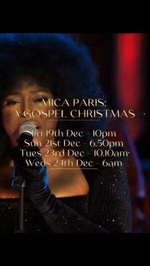 Mica Paris Instagram - I'll be seeing you over Christmas ❤️ Mica Paris A Gospel Christmas. Back on SkyArts. 🎄

Fri 19th Dec - 10pm
Sun 21st Dec - 6.50pm
Tues 23rd Dec - 10.10am
Weds 24th Dec - at 6am

Merry Christmas x

@skyarts