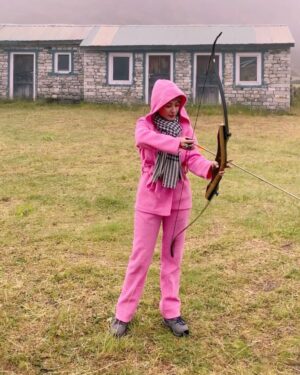 Namrata Shrestha Instagram - Keep calm and shoot straight 😊! #mountains #girl #archery #takecare #dherai #maya #namrataashrestha
