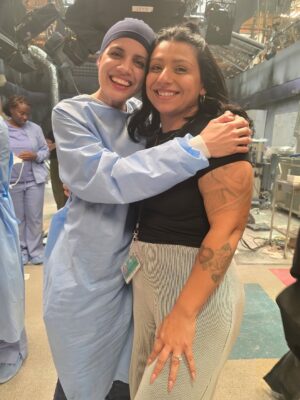 Natalie Morales Instagram - Monica from start to finish- 

I feel very lucky to have been a small part of this legendary show and to be welcomed with such open arms by this cast and crew and massive fandom. I loved getting to play a pediatric surgeon who cared so deeply for her patients until her last breath. Thank you to everyone at @greysabc 💓 

1. Day 1! 2. Can I pull off a lab coat 3. & 4. @adelaidekane is an incredible scene partner. 5. @artist_monica gave me dead doctor chic 6. Here’s the real Monica!  7. No thank YOU for everything! 🩺🥼👩🏽‍⚕️

(There are more pictures I have with incredible crew I love so much but I literally look dead in them so I’m gonna keep those to myself 😉) 

(Ps @shondaland can u pls send me my stethoscope? I miss it)