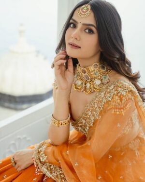 Neha Jethwani Instagram - In my देसी era🪷🦢
.
.
.
.
Wearing @annupatel 🧡
Mua @paruls_bridal 
Photography @deepjoshiii_ 
Stylist @idivyeshtalaviya @vaidehi1312 
Jewelry @mortantra