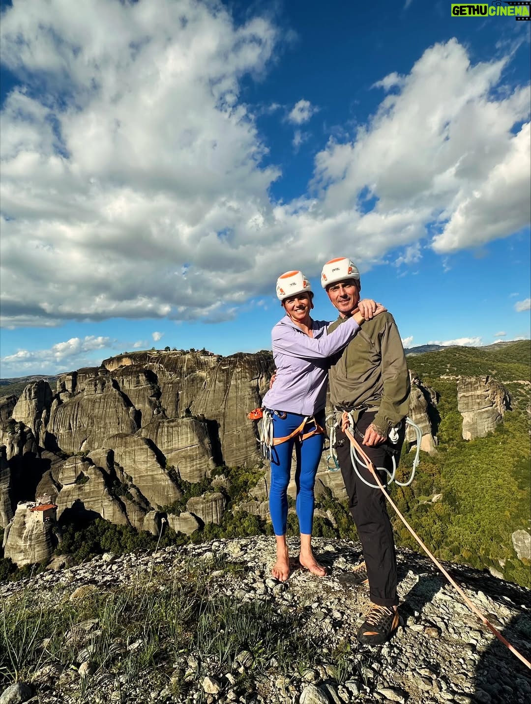 Nina Caprez - 2.8K Likes - Meteora 🇬🇷 
There couldn’t exist a better place to finish our trip. Thanks Greece for treating us so well ❤️
After 5 months travelling through Europe with our 2 daughters, it’s time to go home for a while.
I feel profoundly happy travelling with my family. It’s very intense and there is nothing more precious than seeing grow my daughters every day. I feel gifted. Thanks Jeremy for supporting me every day ❤️

@arcteryx @petzl_official @scarpa_world @namuk