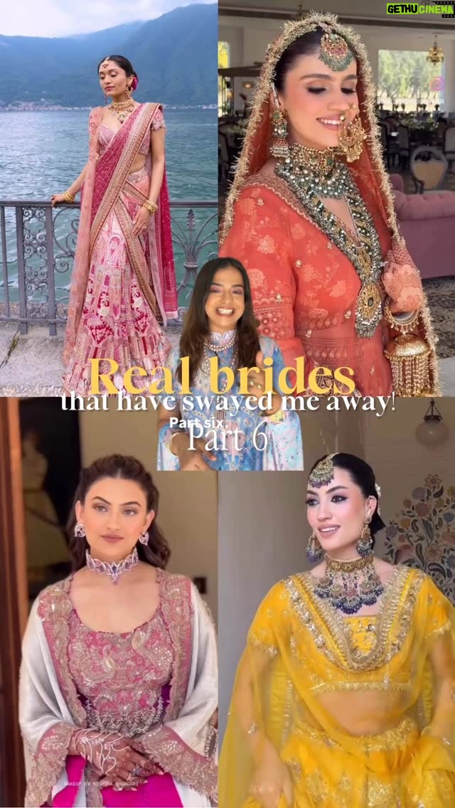 Nishtha Gandhi - 19.3K Likes - Real brides that have swayed me away part 6: 
1) @taruntahiliani pink saree: has my eyeballs popping out of my eye sockets 🤣.
2) Yellow lehenga @the_rosegirl 
3) @sabyasachiofficial deep orange lehenga @mehar_mandher 
4) @anamikakhanna.in dhoti set with a cape
5) @the_rosegirl lehenga again ☺️.
.
Who’s your favourite ? 
.
Punjabi brides, brides of India, real brides, Indian designer, bridal content, wedding content