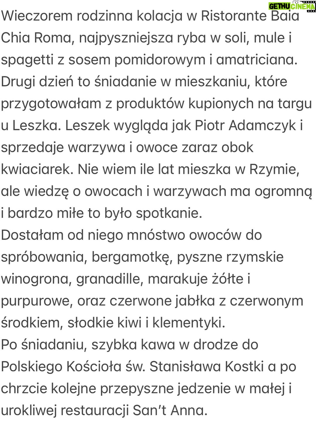 Olga Frycz - 14.5K Likes - Do Rzymu polecieliśmy na chrzest mojego siostrzeńca Franciszka. Bardzo dziękuję @annamaria.italia która przygotowała dla nas plan na te 3 dni, wskazała dzielnice gdzie warto mieszkać i co warto tak na szybko zobaczyć. Niestety nie było możliwości żeby nas oprowadziła bo miała już wcześniej umówionych turystów,ale następnym razem może się uda. 
Samolot z Modlina o 6.30 więc na nogach byliśmy od 3.30. Do Rzymu lot trwa niecałe 3h i większość przespaliśmy. 
I teraz polecajka. Zestaw do samodzielnego rysowania w specjalnym podróżnym opakowaniu zrobił prawdziwą furorę. 
Dziewczynki były totalnie zajawione tymi rysowankami i w każdym możliwym miejscu chciały się tym bawić. Idealne do podróży samolotem, super w restauracji kiedy czekamy na jedzenie! Na stronie @milostorepl ten zastaw: „Jak rysować zwierzęta” kosztuje 69 zł i po moich córkach widzę, że jest idealny dla dzieci 4-7 lat i ja też się świetnie bawiłam. Bardzo polecam. 
Mieszkanie wynajęłam na airbnb przy samym Campo di Fiori,pod domem mnóstwo knajpek, pyszne restauracje, wszędzie blisko spacerem i targowisko, które kiedyś było miejscem egzekucji a dziś można kupić warzywa, owoce, sery, przyprawy i inne produktu, wieczorem zamienia się w tętniące życiem miejsce spotkań. 
Na airbnb mieszkanie pod nazwą:Cappellari, 3 sypialnie. 
Fajne dla dużych rodzin takich jak nasza, bo łącznie było nas 8. Duży salon z kuchnią, dwie łazienki i 3 sypialnie.Na trzy dni w porządku. 
Do Rzymu  dolecieliśmy przed 9.00 a zameldować mogliśmy się o 15.00 i tu kolejna polecajka. Pani Wiola-taxi z Rzymu ( 39 340 995 5904). Skontaktowałam się z nią kilka dni wcześniej i umówiłam transfer z lotniska. Odebrała nas i zawiozła w pobliże naszego airbnb, wcześniej polecając depozyt w którym możemy zostawić plecaki. Punktów, w których możecie zostawić swoje bagaże w centrum Rzymu jest mnóstwo. Znaleźliśmy ten najbliżej naszego mieszaknia i ruszyliśmy w miasto. 
Najpierw śniadanie w Barnum a potem spacerem do Pałacu św. Anioła. Następnie na Plac św. Piotra i pod Bazylikę. Z zewnątz Bazylika zrobiła na dzieciach ogromne wrażenie a do środka wejdą sobie innym razem ze szkolną wycieczką bo ja nie lubię stać w kolejkach… (reszta w slajdach) ➡️