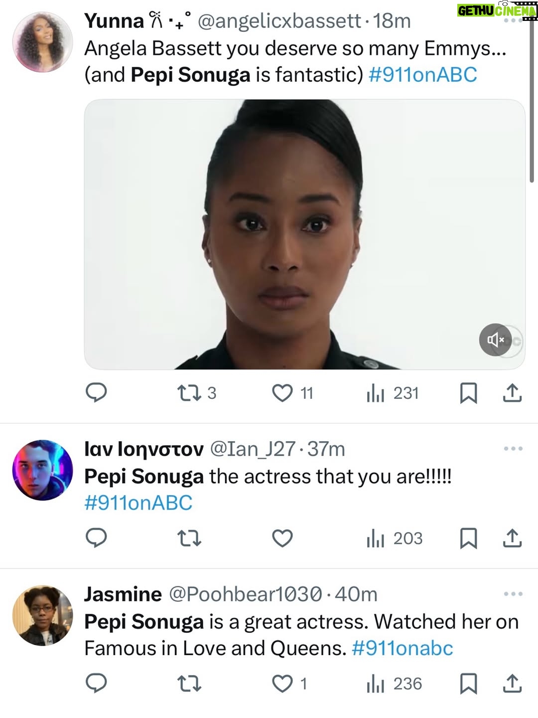 Pepi Sonuga - 5.5K Likes - Years ago, I was honored with the chance to play Young Athena, and it’s been a continuous honor to be brought back. But nothing compares to this most recent episode where I got to act across and alongside one of my heroes, the legendary Mrs. Angela Bassett.

Thank you for your grace, your brilliance, your aura, and your power. You are everything and more, and I will forever cherish this experience im.angelabassett. 🤍

New (epic) episode of @911onabc airing now xx

#911onABC #YoungAthena