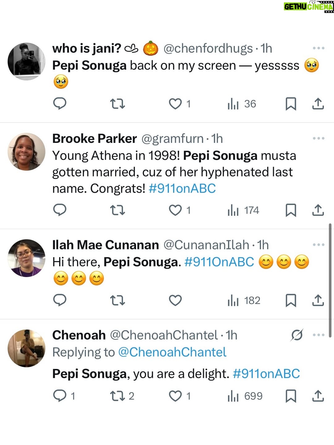 Pepi Sonuga - 5.5K Likes - Years ago, I was honored with the chance to play Young Athena, and it’s been a continuous honor to be brought back. But nothing compares to this most recent episode where I got to act across and alongside one of my heroes, the legendary Mrs. Angela Bassett.

Thank you for your grace, your brilliance, your aura, and your power. You are everything and more, and I will forever cherish this experience im.angelabassett. 🤍

New (epic) episode of @911onabc airing now xx

#911onABC #YoungAthena