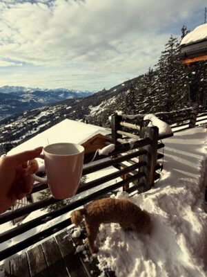 Polina Goudieva Instagram - Chalet life ⛄️ 
fondue🍷 - steam♨️ - walk/ski - read/play🎸 - repeat
Merci à mes hôtes formidables 🤍