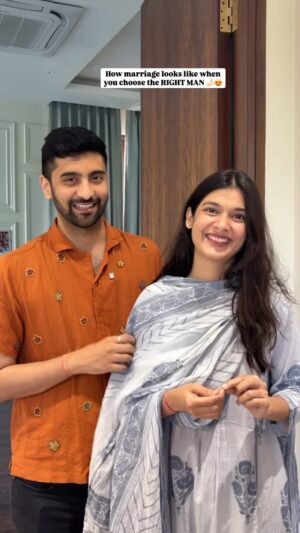 Pooja Bafna Instagram - Blessed with the best 🫶🏻🧿 TAG AND SHARE THIS WITH YOUR PARTNER NOWW 🤌🏻🥺
#coupleinlove #couplegoals #husbandandwife #marriagegoals #relationshipgoals #reelkarofeelkaro #trendingreels #viralvideos #explorepage #greenforest #poojakaranbafna #meninlove #rightman #happymarriage
Couple goals , marriage , men in love, right one,relationship goals, husband and wife , happy marriage , explore page , husband is a green forest , trending , viral couple , poojakaranbafna , sukoon