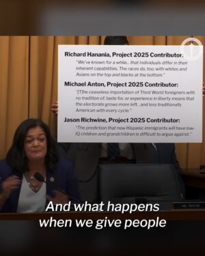 Pramila Jayapal Instagram - The architects of Trump’s Project 2025 have a history of racist comments and white supremacist views.
Individuals with these bigoted beliefs have no place anywhere close to government.
