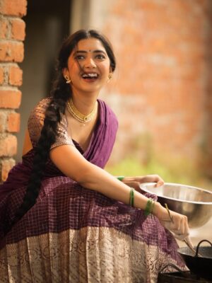 Preethi Pagadala Instagram - Happy happy Dussehra 💜💜💜
.
.
.
.
Outfit: @swayam_studio 
Jewelry: @pinakijewellers 
Makeup: @makeupbysidraayman 
Hair: @surendra__hairstylist 
Creative direction & styling: @soumya.styling 
Photographer: @browntonestory 
Managed by: @krishna_22.77