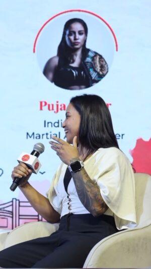 Puja Tomar Instagram - Honored to be part of the panel Discussion at TOI Dialouge Series and share my views on sports in India. What a lovely evening in #varanasi 💯
.
.
.
#paneldiscussion #sports #toidialoguesvaranasi #indiansports #mma #toi