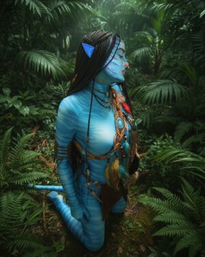 Rebecca Ghaderi Instagram - AVATAR🩵💙🩵 #neytiri #neytiriavatar #halloween #halloweencostume 
Edit : @pmofrad
Hair : @melikazeynali
Makeup : Me