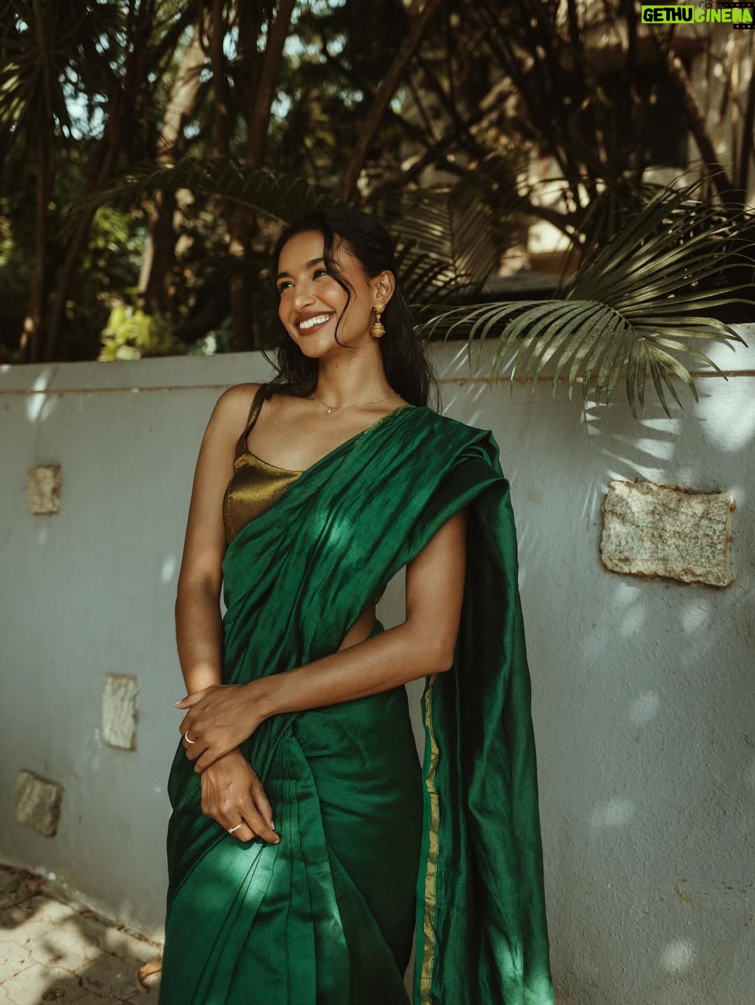 Rida Tharana - 315.2K Likes - @ninaskalikova and I connected over Instagram last year… then I get a text “Hey Rida, I love your profile, I’m coming to Bangalore, I’m a photographer…want to do a shoot together?” And of course I said YES.

When we finally met…she was one of the most gorgeous women I’ve ever laid my eyes on. Kind, sweet, warm… we spent the day walking around, clicking pictures, and now I finally have them.

I love these shots because it’s how she sees me through her lens. We’ve stayed connected ever since, and I can’t wait for her to come back to India… or for me to land up where she is next.
.
Saree : @tehho.in 
Blouse : @suta_bombay