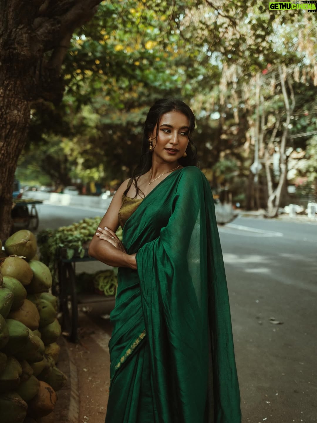 Rida Tharana - 315.2K Likes - @ninaskalikova and I connected over Instagram last year… then I get a text “Hey Rida, I love your profile, I’m coming to Bangalore, I’m a photographer…want to do a shoot together?” And of course I said YES.

When we finally met…she was one of the most gorgeous women I’ve ever laid my eyes on. Kind, sweet, warm… we spent the day walking around, clicking pictures, and now I finally have them.

I love these shots because it’s how she sees me through her lens. We’ve stayed connected ever since, and I can’t wait for her to come back to India… or for me to land up where she is next.
.
Saree : @tehho.in 
Blouse : @suta_bombay