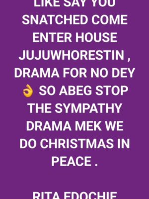 Rita Edochie Instagram - I KNOW A COUPLE OF YOUR KIND OF WOMEN WHO SNATCHED PEOPLE’S HUSBANDS AND QUIETLY WENT TO OCCUPY THIER STOLEN POSITION WITHOUT ANY DRAMA DISPLAY......... 

IT IS FUNNY HOW YOU YAWN FOR PUBLIC SYMPATHY WHILE SWIMMING IN THE POOL OF ADULTREY 
IF YOU HAD PEACEFULLY REMAINED INDOORS COMMITTING YOUR ATROCITY WITH WHAT YOU THINK YOU SUCCEDED SNATCHING 
THERE WOULD BE NO BACKLASH , NO DRAMA , AND NO CAUSE FOR SYMPATHY 
SO MADAM PARKIA ONE SIDE LET US ENJOY A PEACEFUL CHRISTMAS AND NEW YEAR 👌.

GOOD AFTERNOON AND MERRY CHRISTMAS GREAT LOVERS OF RITA EDOCHIE 🙌 . 
SORRY I HAVE BEEN PRETTY BUSY  AND COULDN'T REACT TO THE  SO CALLED DRAMA OF STOP BASHING OUR CHILDREN CHAAAAAIIIIII , WHICH OUR CHILDREN ? BIA NWANYI NKEM BU NKEM WHILE NKE ANYI BU NKE ANYI BIKO 👌 WHAAAAAAT ?
WE ARE NOT CUT OUT FOR DRAMA THIS SEASON 👌. ALLOW US ENJOY THE CHRISTMAS IN PEACE WHETHER MONI DEY OR E NO DEY . NO BE BECAUSE DEM NO COM GIVE YOU AS DEM DEY GIVE YOU BEFORE WEY MEK YOU COME DEY ADVICE WOMEN WHEN YOU KNOW THAT WE KNOW THAT NO MEANINGFUL ADVICE WILL BE TAKEN FROM YOU BECAUSE IT'S PRETENCE AND DECIET .
ANYWAY , I AM ENJOYING THIS CHRISTMAS MUCH AS IT'S THE WORST YEAR EVER 🙃 🙂 😅 😔 😪 🤪 🙌 SO LONG AS YOU ARE ALIVE ,WE MUST KEEP PUSHING 👌😘😍🥰💚💚💚💚💚💚💚