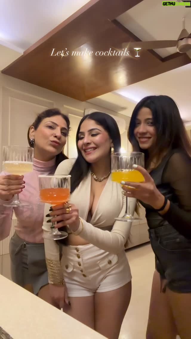 Saanya Khatter - 1.9K Likes - Casually turning into bartenders w @jimmysbeverages 
#cocktails #bff #girlsnight #bartenderoftheday #fun