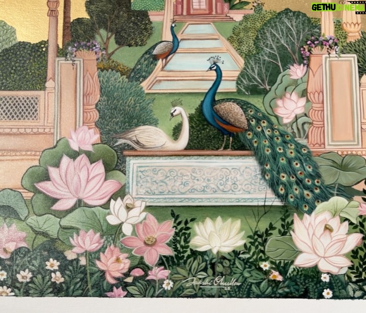 Sakshi Khullar - 3.7K Likes - About the artwork (last slide ) 
28”x32” acrylics on canvas (sold, prints available) #sakshikhullarart #mughalgarden #royalgarden #acrylicpncanvas