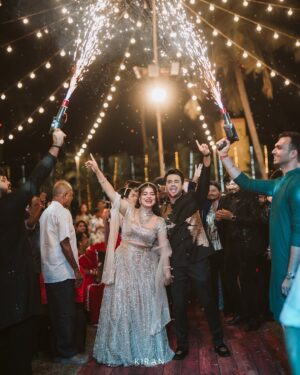 Samata Amin Instagram - A night of lights, laughter & love — and that’s when we said action for our real life 🪩❤️🧿

#9-10-2025🧿
Event by @frolix_events_ ✨
Captured by @kiranproductions.in 
Samata outfit @alara.wearyourstory 
Vineeth outfit @mantra.ixe 
Jewellery by @nazakathbyrupsath 
MUAH @kanchanashettymakeupartist @makeupmagicbydeekshashetty 

#vinsam #weddingstory