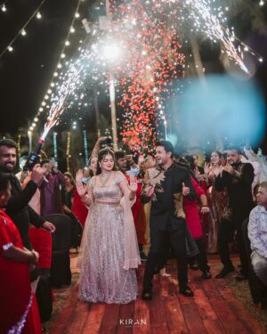 Samata Amin Instagram - A night of lights, laughter & love — and that’s when we said action for our real life 🪩❤️🧿

#9-10-2025🧿
Event by @frolix_events_ ✨
Captured by @kiranproductions.in 
Samata outfit @alara.wearyourstory 
Vineeth outfit @mantra.ixe 
Jewellery by @nazakathbyrupsath 
MUAH @kanchanashettymakeupartist @makeupmagicbydeekshashetty 

#vinsam #weddingstory