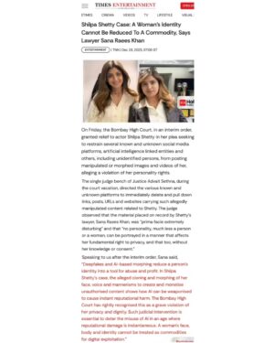 Sana Raees Khan Instagram - Secured yet another Landmark victory in a Personality Rights case, this time before the Hon’ble Bombay High Court for @theshilpashetty.
The Hon’ble High Court has directed all defendants to immediately remove URLs that unlawfully infringe upon her privacy and likeness.

This is a decisive step forward for digital safety, personal dignity and personality rights in India. 
We hope that this serves as a clear warning that online harassment, defamation and exploitation through AI or technology will attract serious legal consequences.

#BombayHighCourt #ShilpaShetty #sanaraeeskhan #SRKLegal #Justice