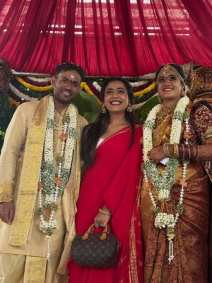 Sara Annaiah Instagram - Watching you marry the love of your life was everything, Deepu 💫 You deserve all the happiness in the world — cheers to your forever love story 🥂💐

@deepthimanne_official ❤️🎊😘🧿

@evara_by_themystiquedesign 
@jewelkulture 

#BestFriendsWedding #SheSaidIDo #MyBestieGotMarried #ForeverAndAlways #WeddingVibes #LoveInTheAir #TheBigDay #WeddingSeason #CoupleGoals #HappilyEverAfter