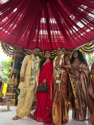 Sara Annaiah Instagram - Watching you marry the love of your life was everything, Deepu 💫 You deserve all the happiness in the world — cheers to your forever love story 🥂💐

@deepthimanne_official ❤️🎊😘🧿

@evara_by_themystiquedesign 
@jewelkulture 

#BestFriendsWedding #SheSaidIDo #MyBestieGotMarried #ForeverAndAlways #WeddingVibes #LoveInTheAir #TheBigDay #WeddingSeason #CoupleGoals #HappilyEverAfter