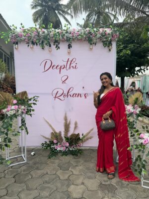 Sara Annaiah Instagram - Watching you marry the love of your life was everything, Deepu 💫 You deserve all the happiness in the world — cheers to your forever love story 🥂💐

@deepthimanne_official ❤️🎊😘🧿

@evara_by_themystiquedesign 
@jewelkulture 

#BestFriendsWedding #SheSaidIDo #MyBestieGotMarried #ForeverAndAlways #WeddingVibes #LoveInTheAir #TheBigDay #WeddingSeason #CoupleGoals #HappilyEverAfter