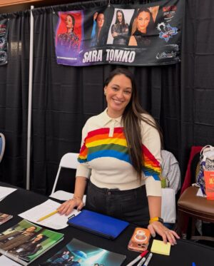 Sara Tomko Instagram - A colorful first day at @abqcomcon Thanks for coming out and sharing your many stories of love and joy and gratitude for our show.  See you again tomorrow for our last day in Albuquerque🪩🎁🎉💎🌅🛸🎨✨