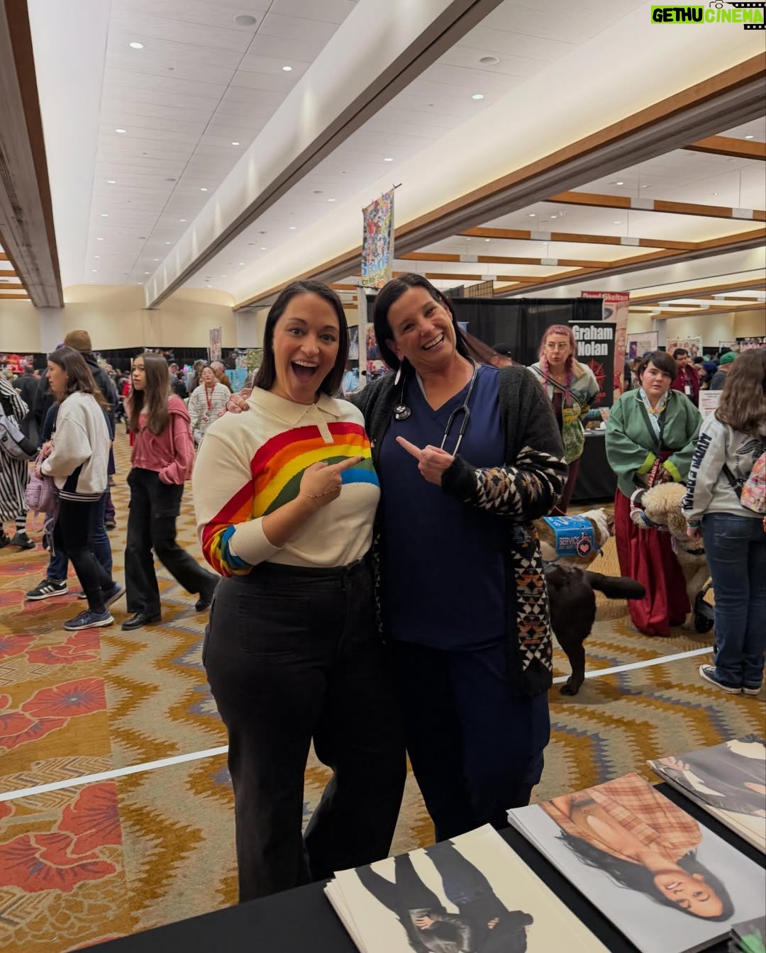 Sara Tomko - 8.5K Likes - A colorful first day at @abqcomcon Thanks for coming out and sharing your many stories of love and joy and gratitude for our show.  See you again tomorrow for our last day in Albuquerque🪩🎁🎉💎🌅🛸🎨✨