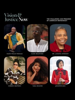 Sarah Lewis Instagram - Artists, scholars, culture workers, civil rights activists and lawyers came together in New York this week for the second Vision & Justice convening. The brainchild of art historian and Harvard professor Sarah Elizabeth Lewis, Vision & Justice joined this year with the 14th Amendment Center for Law & Democracy, founded by civil rights lawyer and Howard Law professor Sherrilyn Ifill to bring together a dynamic collaboration with over 300 participants.
Thank you to all of our speakers including Sherrilyn Ifill, Dr. Sarah Lewis, Darren Walker, Ava DuVernay, Bryan Stevenson, Dr. Leah Dickerman, Carrie Mae Weems, Dr. Carla Hayden, Amy Sherald, Peter W. Kunhardt, Jr., Dr. Mona Hanna, LaToya Ruby Frazier, Glenn Ligon, Anthony Foxx, Audra McDonald, Florian Koenigsberger, Nikole Hannah-Jones, Dr. Paul Farber, Dr. Uché Blackstock, Theaster Gates, Dr. Martha S. Jones, John Legend, Charles M. Blow, Vijay Iyer, Dean Jelani Cobb, Sandy Rodriguez, Dr. Chelsea Clinton, Tyler Mitchell, Deborah Archer, Dr. Deborah Willis, Dr. P. Gabrielle Foreman, Dr. Leigh Raiford, Firelei Báez, Tenzin Gund-Morrow, Dr. Salamishah Tillet, Lee Gelernt, Dr. Joy Buolamwini, Elijah DeVaughn, Adam Serwer, Kimberlé Crenshaw, Summer Durant, Dr. Huey Copeland, Hank Willis Thomas, Mark Bradford, Dr. Latanya Sweeney, Coreen Simpson, Yara Shahidi, and Jennifer Koh.