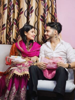 Smriti Rajput Instagram - Rokafied 🧿❤️ I will forever be there to laugh with you, to lift you up when you are down and to love you unconditionally through all our adventures in life together….I wanna make you smile whenever you’re sad. Carry you around when your arthritis is bad. All I wanna do is grow old with you blessed to have you in my life thnx you for coming in my life thkew for everything jaan 👩❤️💋👨🧿🫂I am the luckiest i know 😍No Nazar 🧿 Allowed #cute #trend #viral #love #adriti #couplegoal #wedding #rokafied #❤